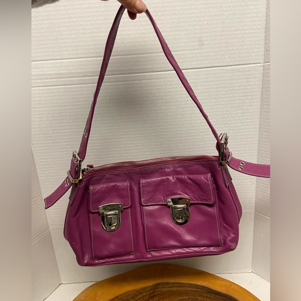 Perlina Purple Leather Shoulder Bag Y2K